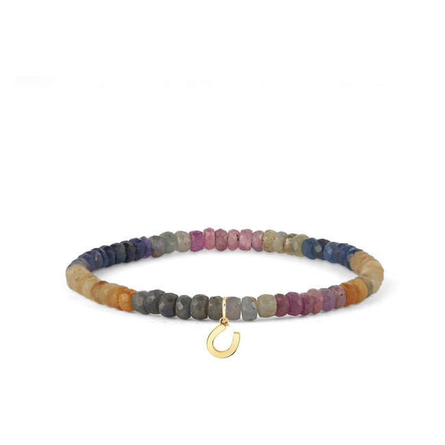 Sydney Evan Multi Color Faceted Sapphire beaded bracelet with Tiny  Pure Horseshoe Charm