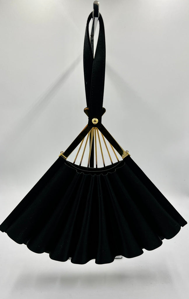 Rare Black Karl Lagerfeld Original Style Silk Fan Evening Bag