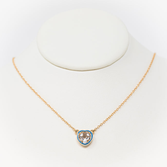 Alison Lou White Topaz and Neon Blue Heart Necklace