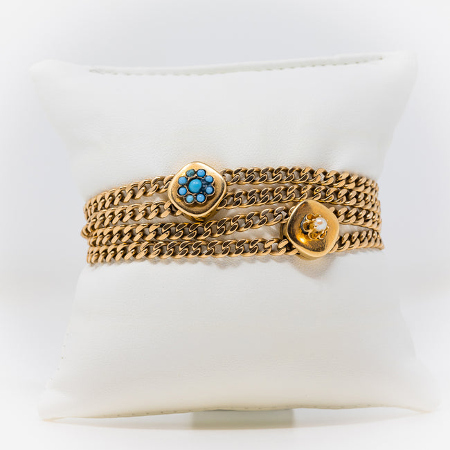 Estate Slide Bracelet with Turquoise and Pearls