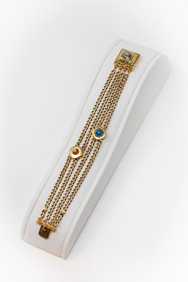 Estate Slide Bracelet with Turquoise and Pearls