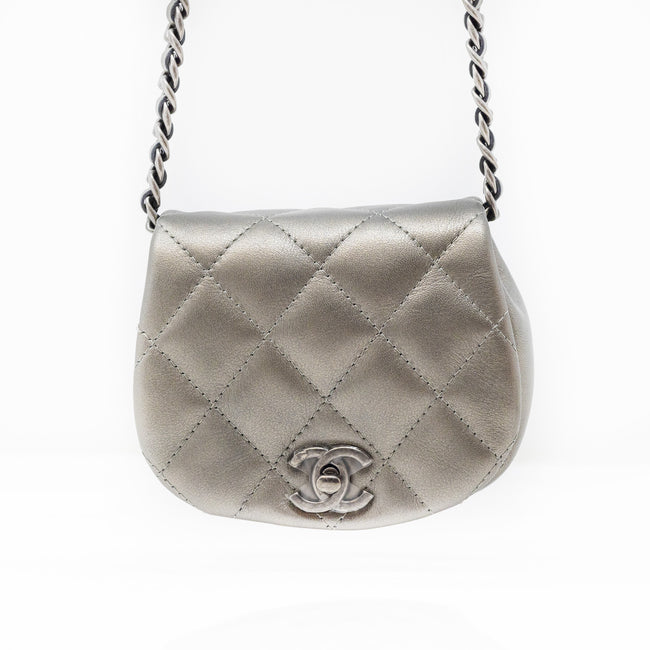 Chanel Pewter Quilted Leather Small Pondicherry Flap Bag For Sale at 1stDibs