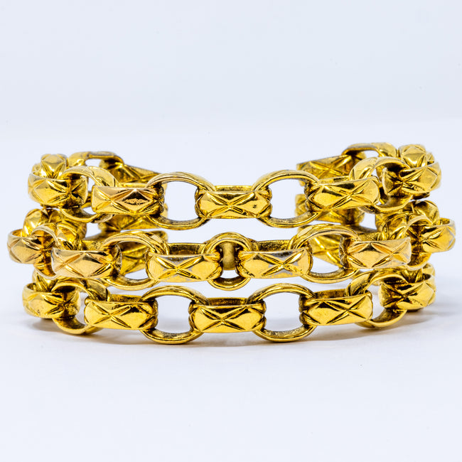 Chanel 1994P 3 Row Gold Tone Cuff Bracelet