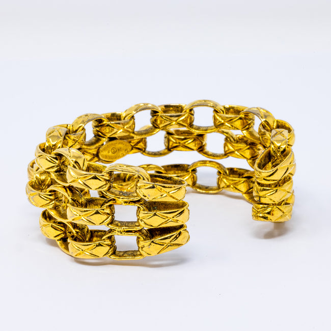 Chanel 1994P 3 Row Gold Tone Cuff Bracelet