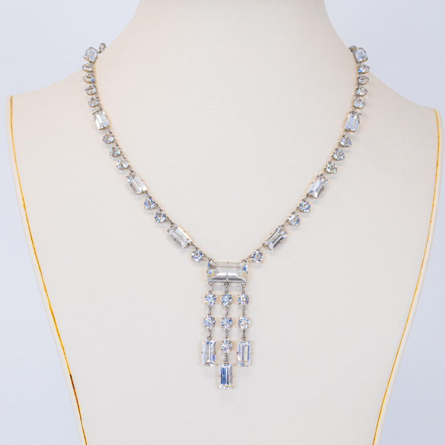 Art Deco Sterling Silver and Crystal Necklace